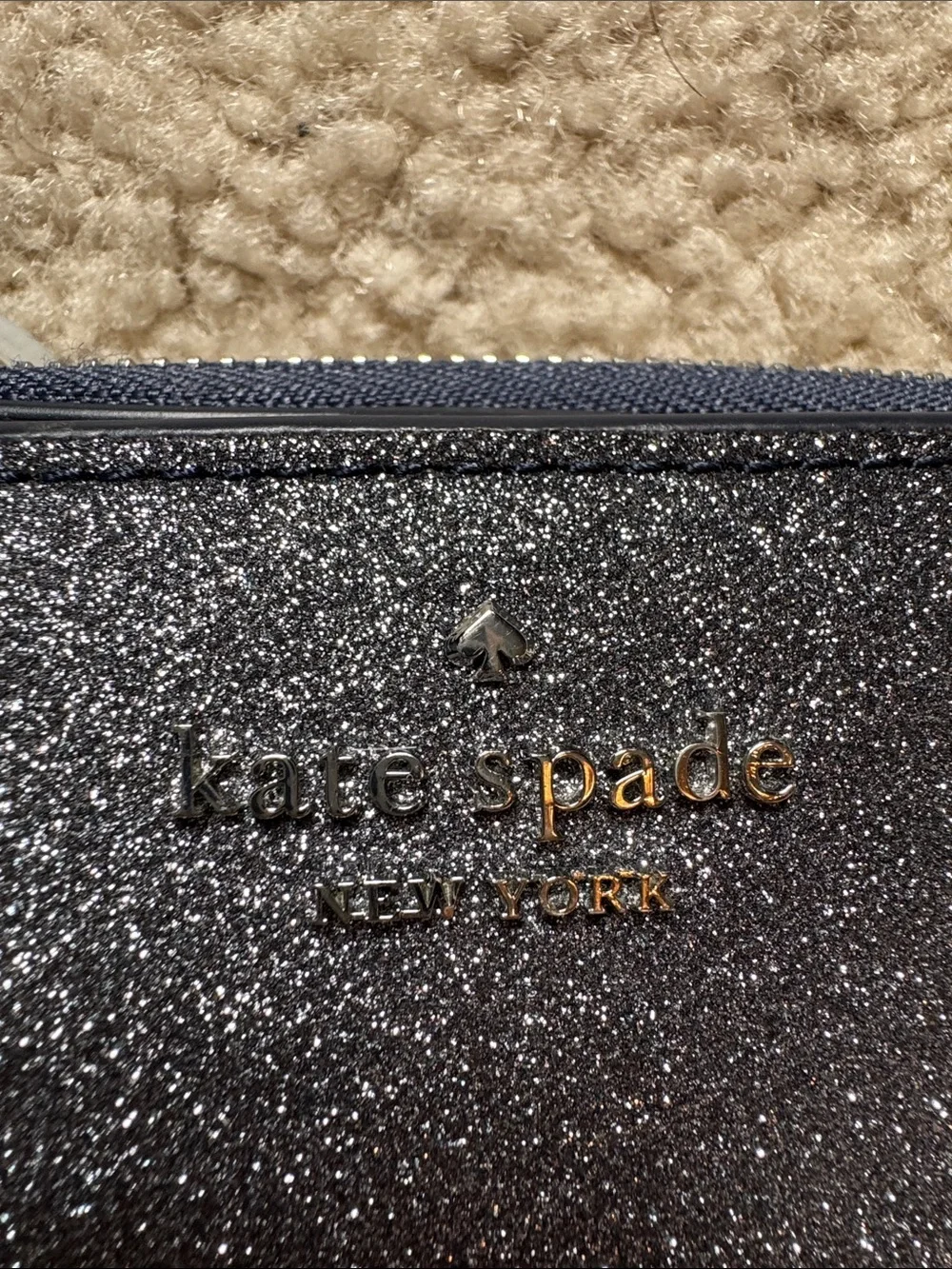 kate spade Glitter Zip Wallet in Silver Sparkle